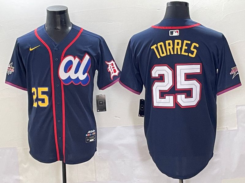 Men 2025 Detroit Tigers 25 Torres Blue All star Blank Blue Nike MLB Jersey style 5